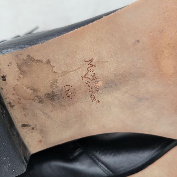 Modern Vintage Janet Black Knee High Tall Leather Riding Boots with Buckles - Picture 8 of 14